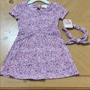 NWOT Floral Pink and Purple Kids Dress with Headband